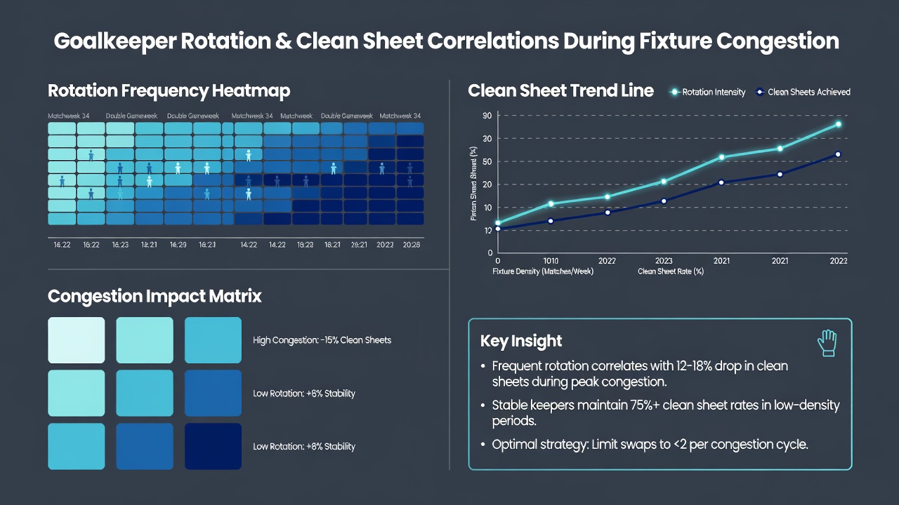 Graphical representation of clean sheet percentages plotted against goalkeeper appearances in congested schedules